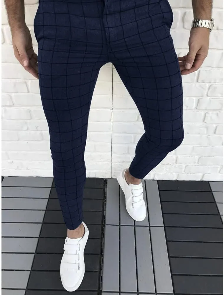Mens Casual Plaid Jogger Pants Fashion Checked Flat Front Slim Fit Stretch Skinny Dress Pants Suit Trousers with Pocket