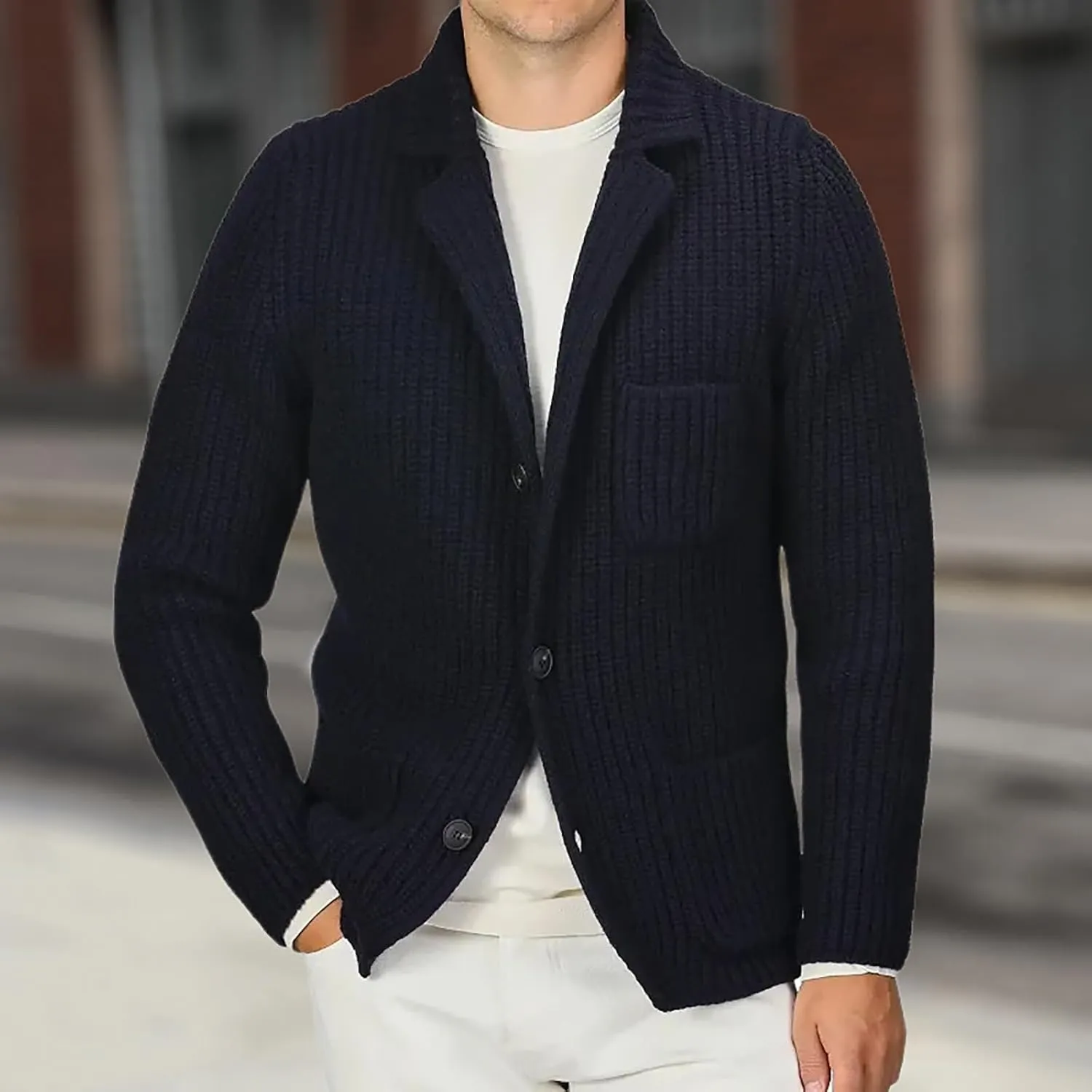Men's Chunky Knit Cardigan Sweater Cable Kniited Open Front Warm Winter Jackets Button Down Lapel Casual Coats Big&Tall