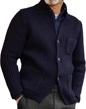 Men's Chunky Knit Cardigan Sweater Cable Kniited Open Front Warm Winter Jackets Button Down Lapel Casual Coats Big&Tall