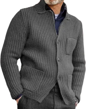 Men's Chunky Knit Cardigan Sweater Cable Kniited Open Front Warm Winter Jackets Button Down Lapel Casual Coats Big&Tall