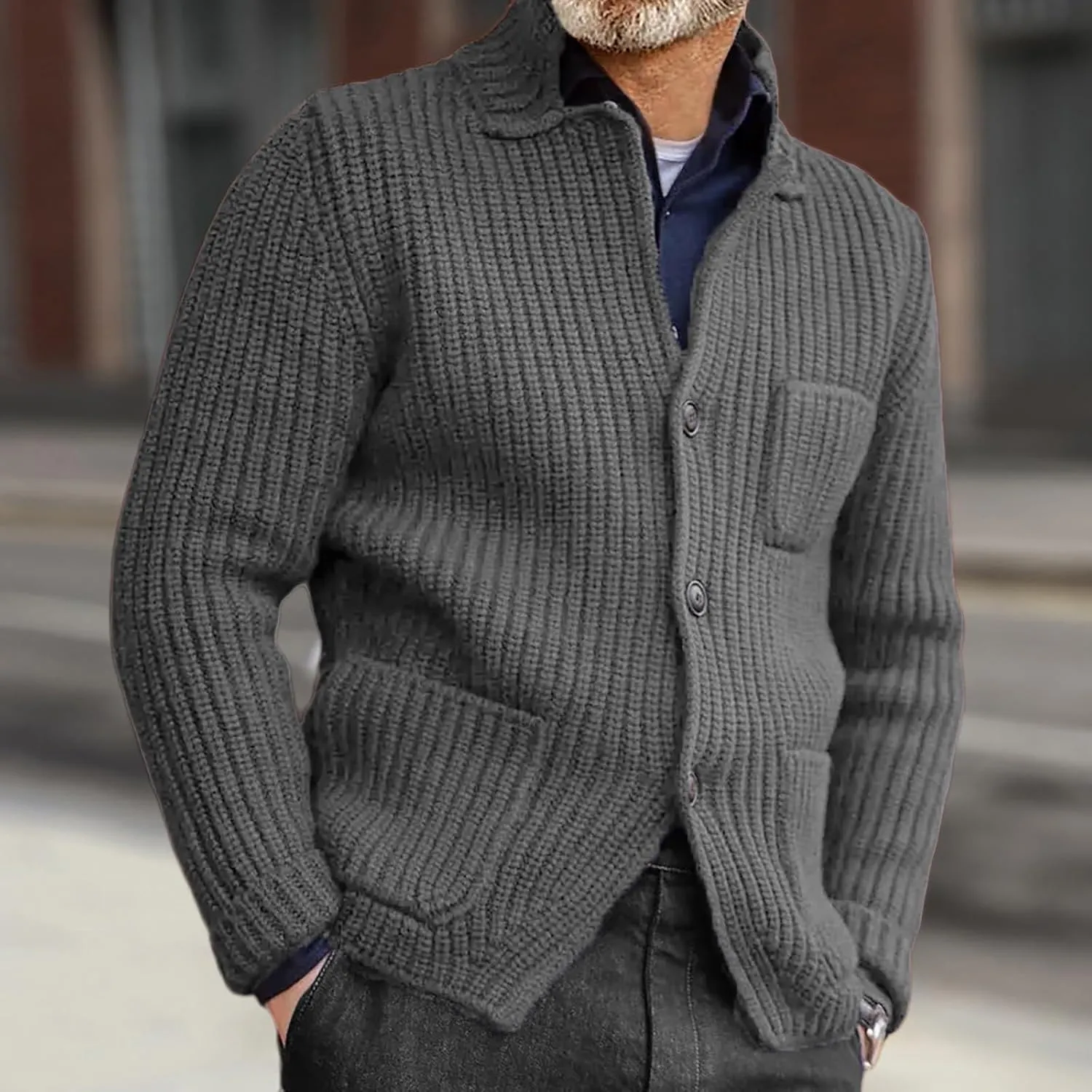 Men's Chunky Knit Cardigan Sweater Cable Kniited Open Front Warm Winter Jackets Button Down Lapel Casual Coats Big&Tall