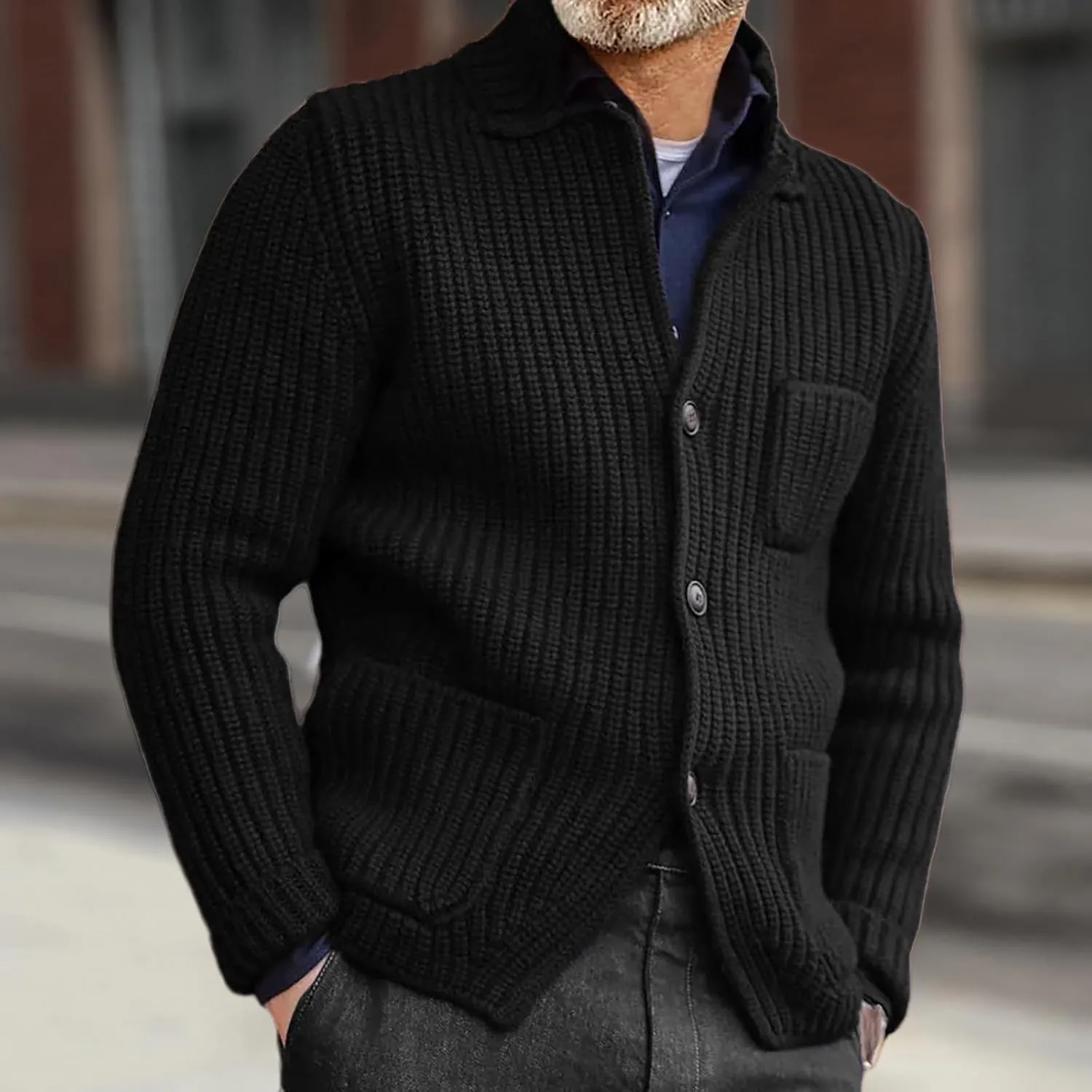 Men's Chunky Knit Cardigan Sweater Cable Kniited Open Front Warm Winter Jackets Button Down Lapel Casual Coats Big&Tall