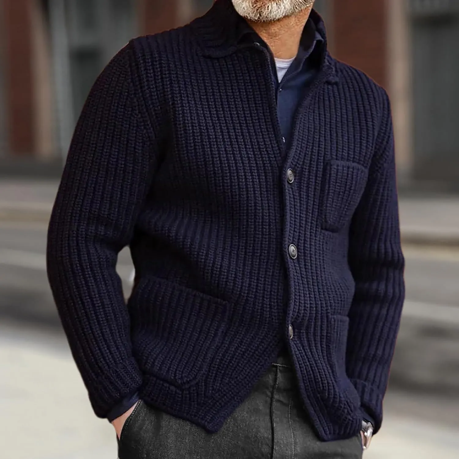 Men's Chunky Knit Cardigan Sweater Cable Kniited Open Front Warm Winter Jackets Button Down Lapel Casual Coats Big&Tall