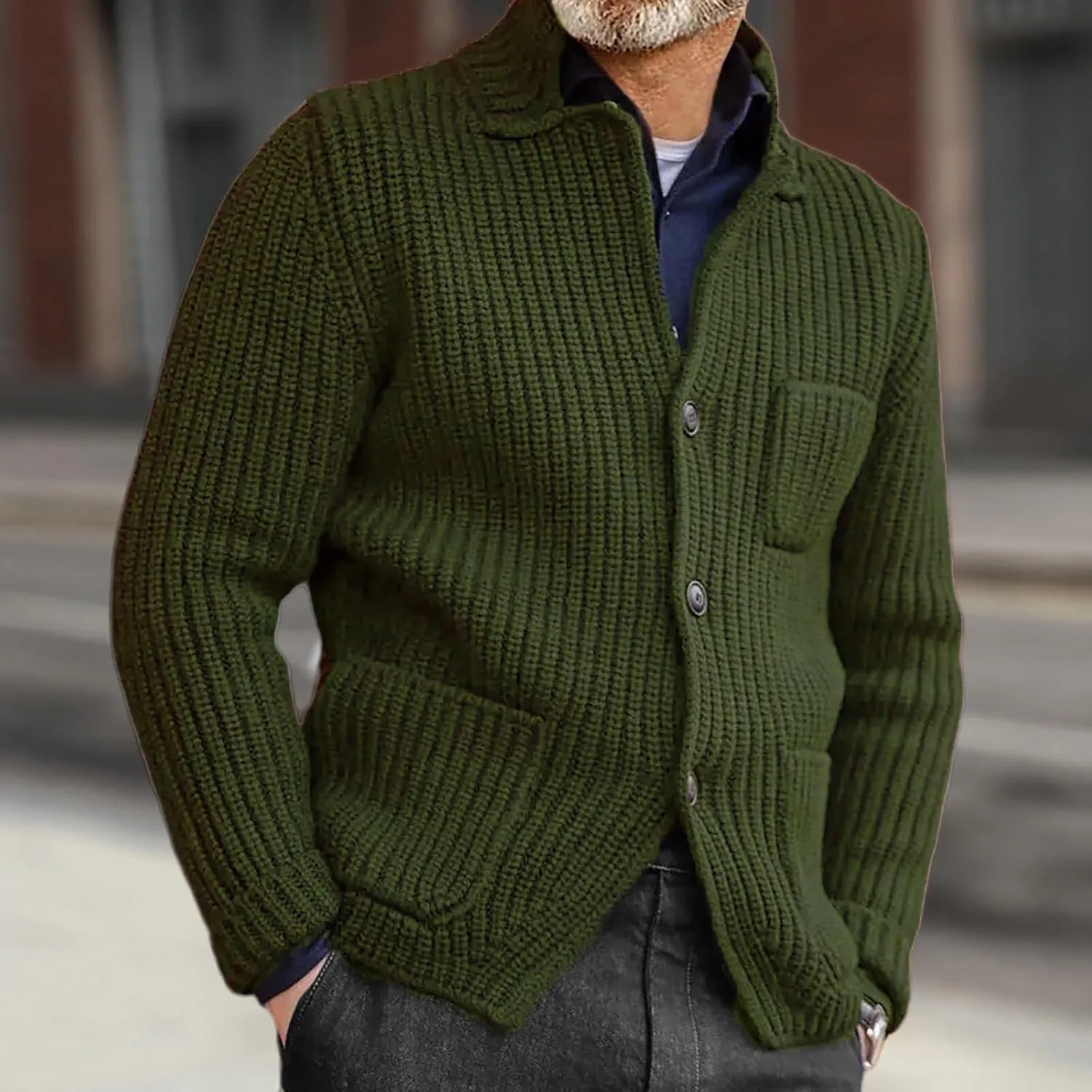 Men's Chunky Knit Cardigan Sweater Cable Kniited Open Front Warm Winter Jackets Button Down Lapel Casual Coats Big&Tall