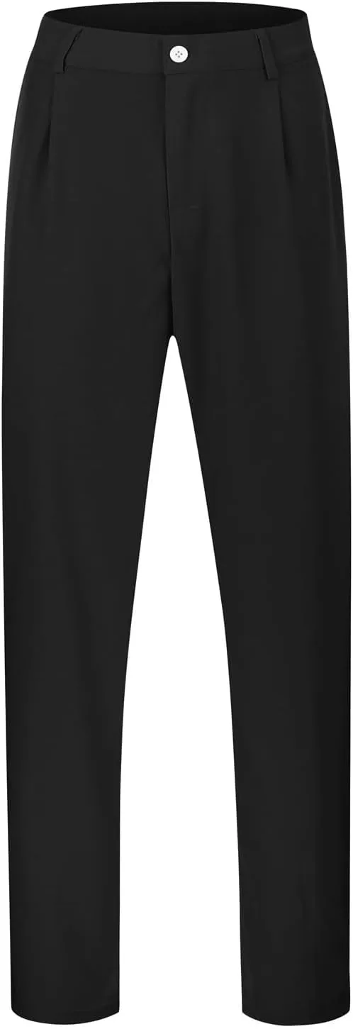 Mens Classic Dress Pant Loose Fit Straight Leg Big and Tall Casual Flat Front Pant Comfort Business Suit Trousers
