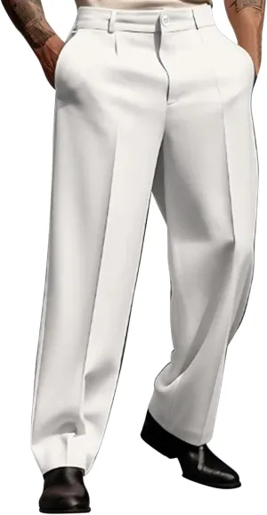 Mens Classic Dress Pant Loose Fit Straight Leg Big and Tall Casual Flat Front Pant Comfort Business Suit Trousers