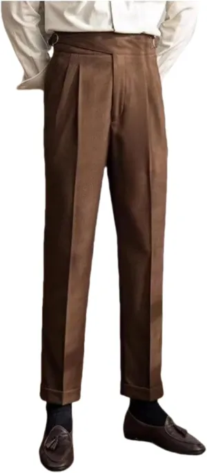 Men's Classic Gurkha Naples Italian Style Dress Pants High Waisted Pleated No Iron Suit Trousers Straight Leg Slacks