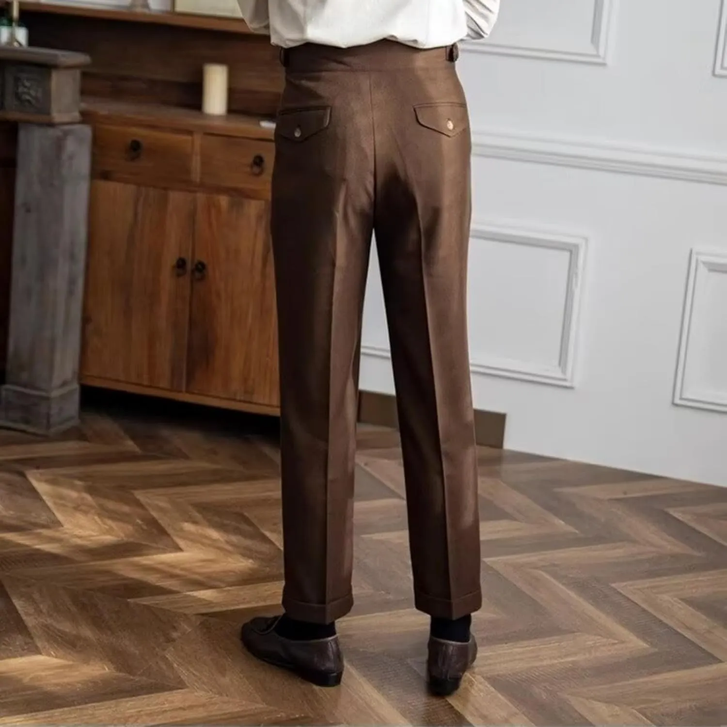 Men's Classic Gurkha Naples Italian Style Dress Pants High Waisted Pleated No Iron Suit Trousers Straight Leg Slacks