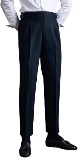 Men's Classic Gurkha Naples Italian Style Dress Pants High Waisted Pleated No Iron Suit Trousers Straight Leg Slacks