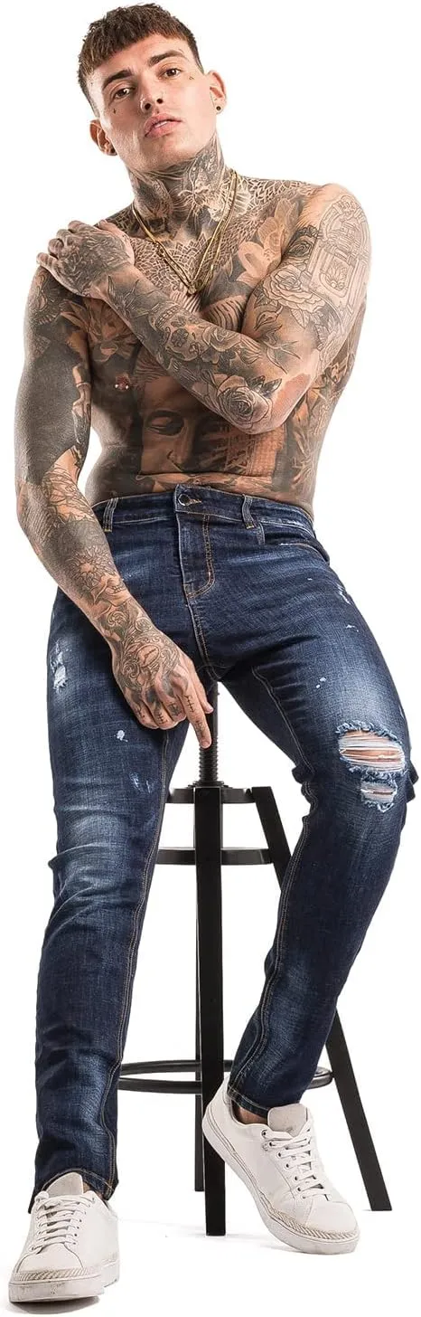 Men's Classic Slim Fit Stretchy Jeans for Men Skinny Flex Denim Pants Ripped Designer