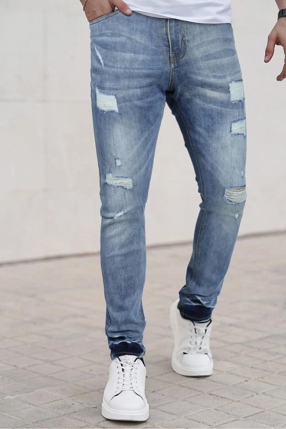 Men's Classic Slim Fit Stretchy Jeans for Men Skinny Flex Denim Pants Ripped Designer
