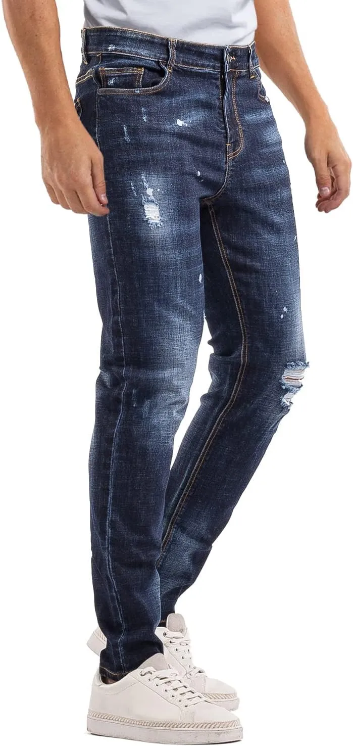 Men's Classic Slim Fit Stretchy Jeans for Men Skinny Flex Denim Pants Ripped Designer