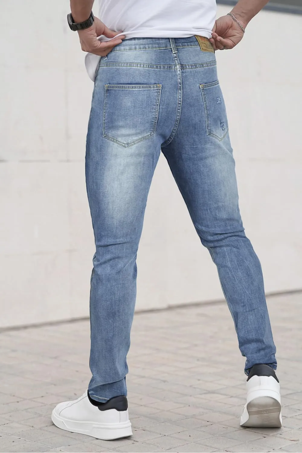Men's Classic Slim Fit Stretchy Jeans for Men Skinny Flex Denim Pants Ripped Designer
