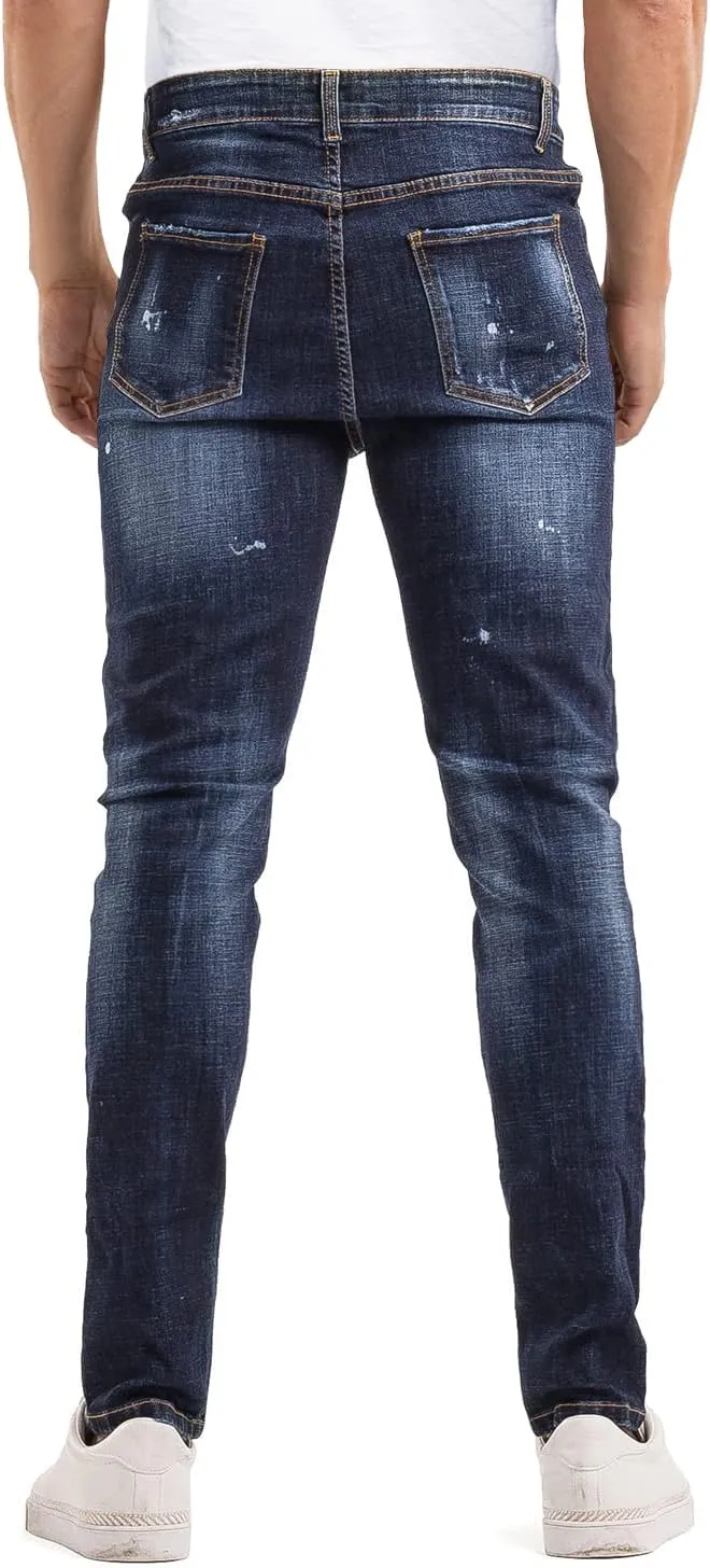 Men's Classic Slim Fit Stretchy Jeans for Men Skinny Flex Denim Pants Ripped Designer
