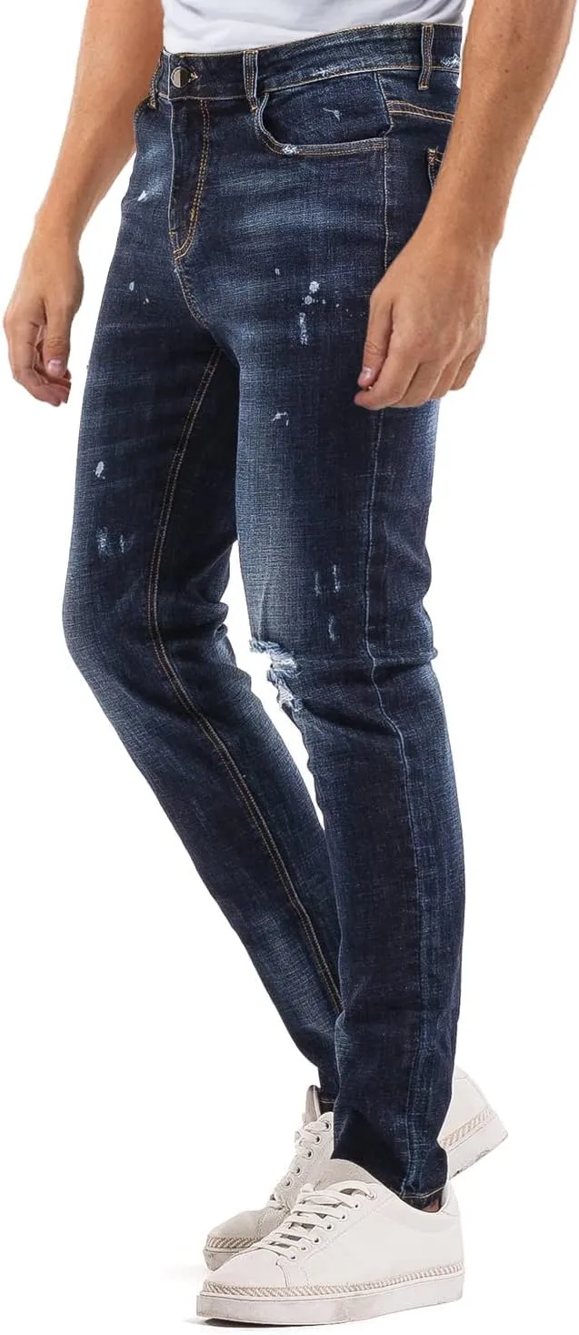 Men's Classic Slim Fit Stretchy Jeans for Men Skinny Flex Denim Pants Ripped Designer