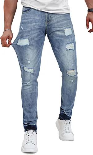 Men's Classic Slim Fit Stretchy Jeans for Men Skinny Flex Denim Pants Ripped Designer