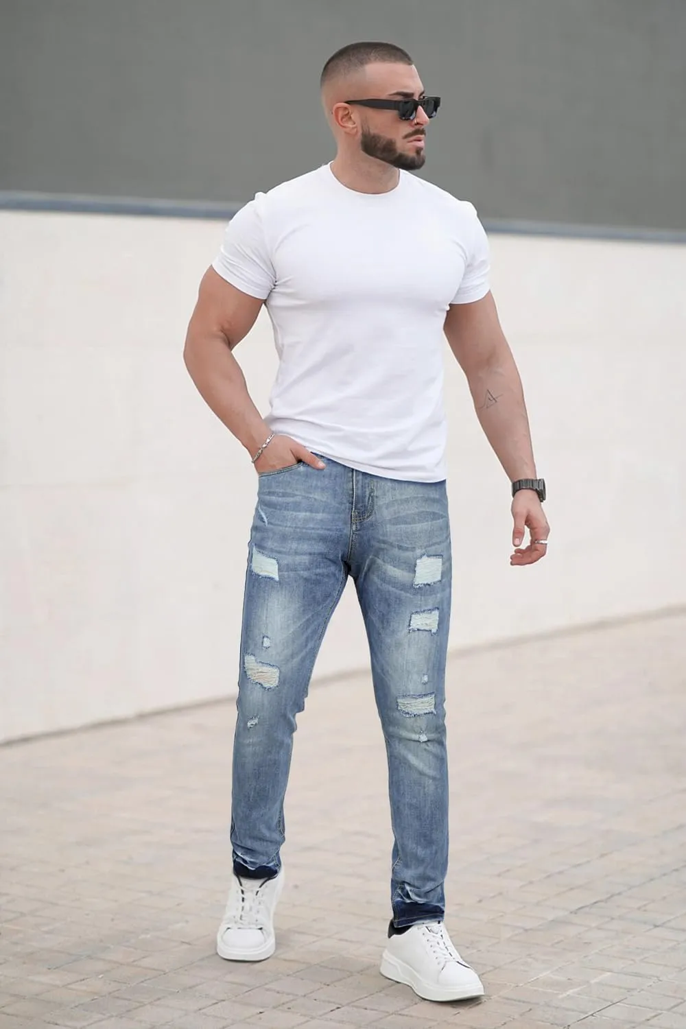 Men's Classic Slim Fit Stretchy Jeans for Men Skinny Flex Denim Pants Ripped Designer
