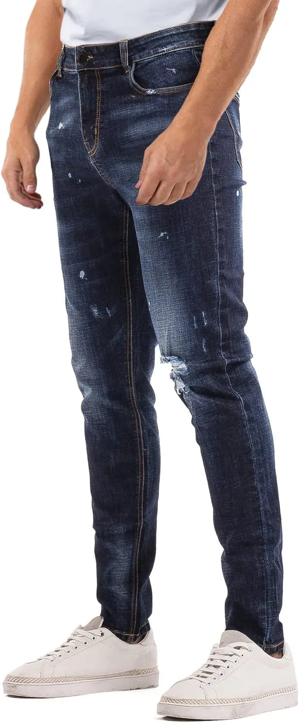 Men's Classic Slim Fit Stretchy Jeans for Men Skinny Flex Denim Pants Ripped Designer