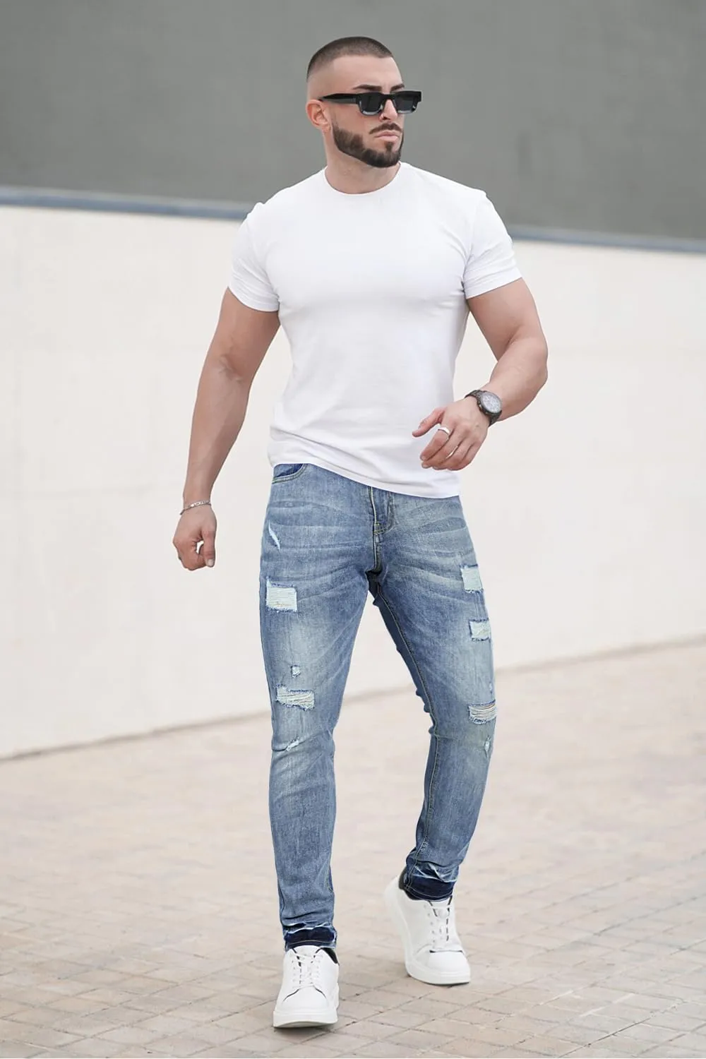 Men's Classic Slim Fit Stretchy Jeans for Men Skinny Flex Denim Pants Ripped Designer