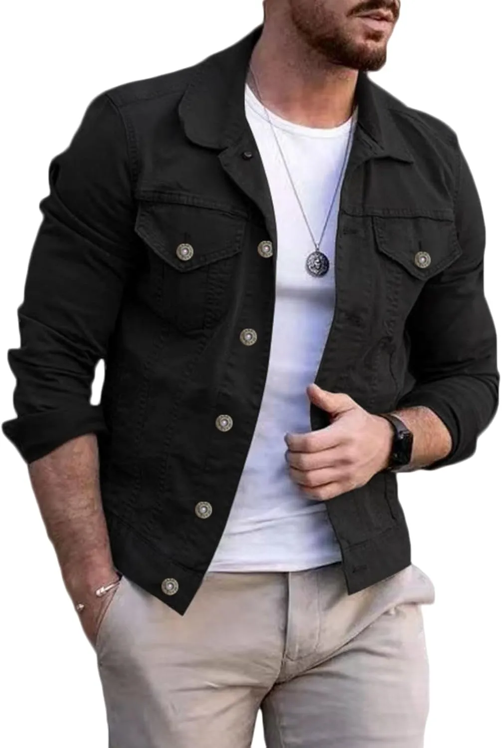 Men's Denim Jackets Cowboy Cut Slim Fit Jean Casual Regular Fit Button Down Long Sleeve Jean Trucker Jacket Fall Coats