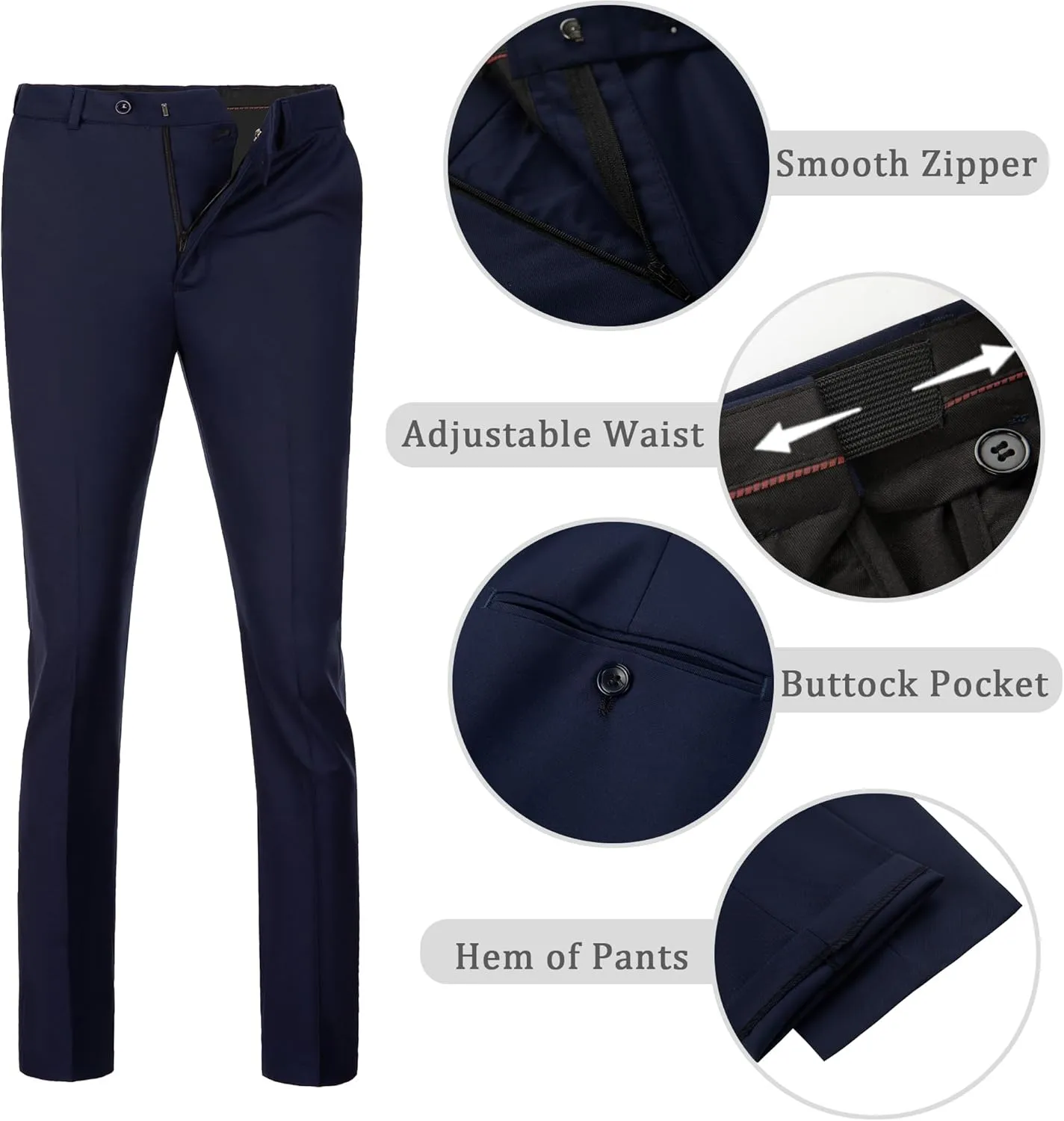 Men's Dress Pants Slim Fit Flat Front Suit Pant for Men Hidden Expandable Waist Suit Trousers Casual Suit Slacks