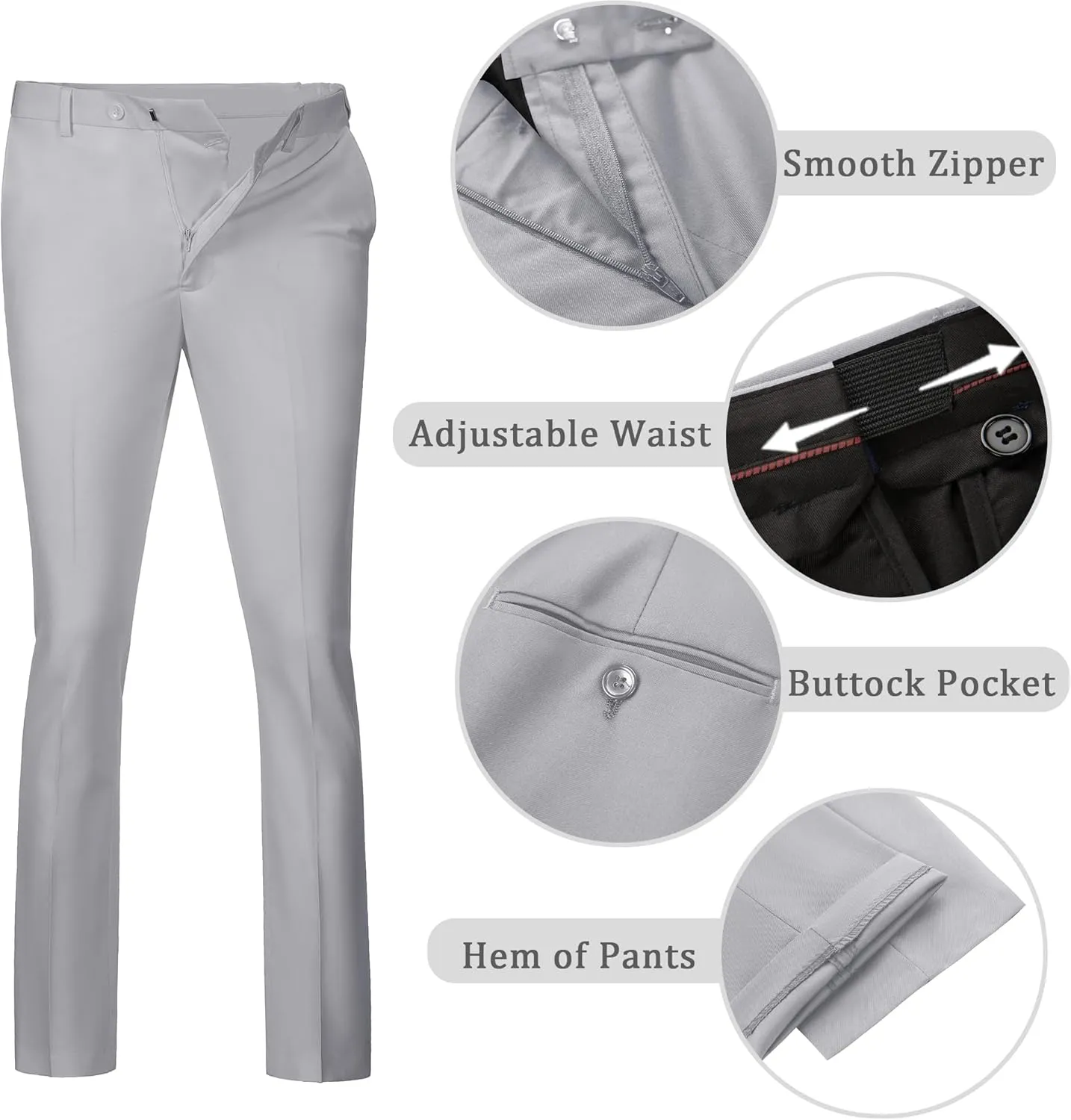 Men's Dress Pants Slim Fit Flat Front Suit Pant for Men Hidden Expandable Waist Suit Trousers Casual Suit Slacks