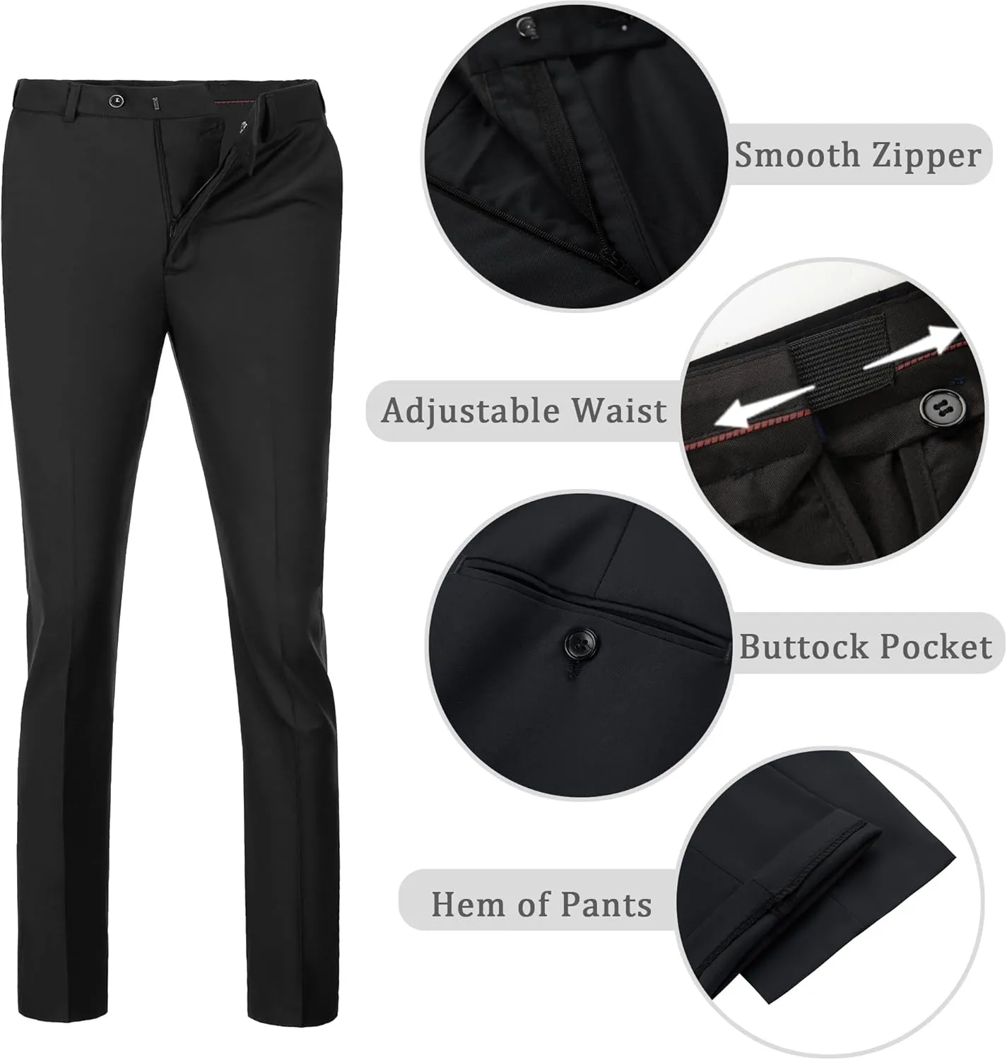 Men's Dress Pants Slim Fit Flat Front Suit Pant for Men Hidden Expandable Waist Suit Trousers Casual Suit Slacks