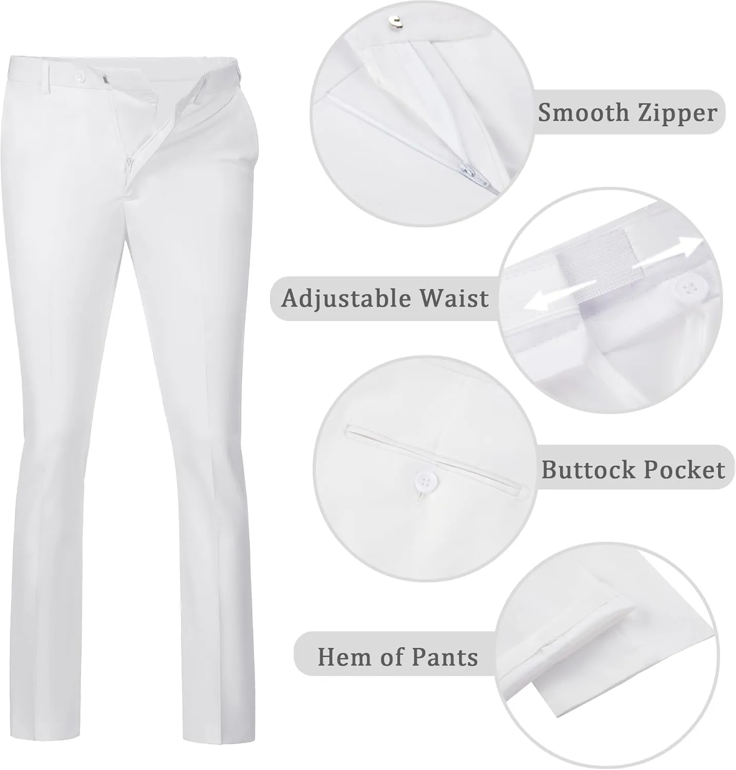 Men's Dress Pants Slim Fit Flat Front Suit Pant for Men Hidden Expandable Waist Suit Trousers Casual Suit Slacks