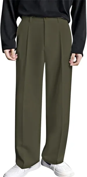 Mens Dress Pants Wide Leg Pleat Front Long Pants High Waisted Button Zipper Fly Suit Trousers Business Work Clothes