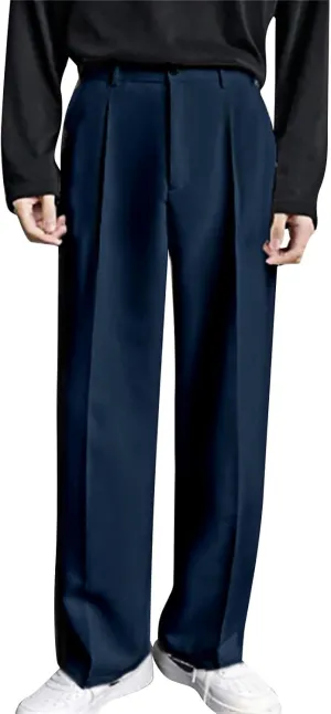 Mens Dress Pants Wide Leg Pleat Front Long Pants High Waisted Button Zipper Fly Suit Trousers Business Work Clothes