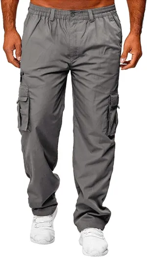 Mens Fashion Joggers Sweatpants Multi Woven Pocket Foot Rope Solid Pants Street Cargo Yoga Athletic Lounge Trousers