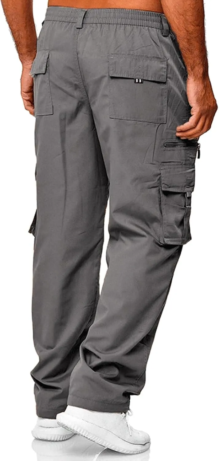 Mens Fashion Joggers Sweatpants Multi Woven Pocket Foot Rope Solid Pants Street Cargo Yoga Athletic Lounge Trousers