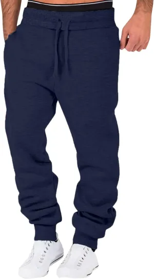 Men's Fleece Cargo Sweatpants Drawstring Loose Waist Solid Color Pants Pocket Active Athletic Workout Sweatpants Men