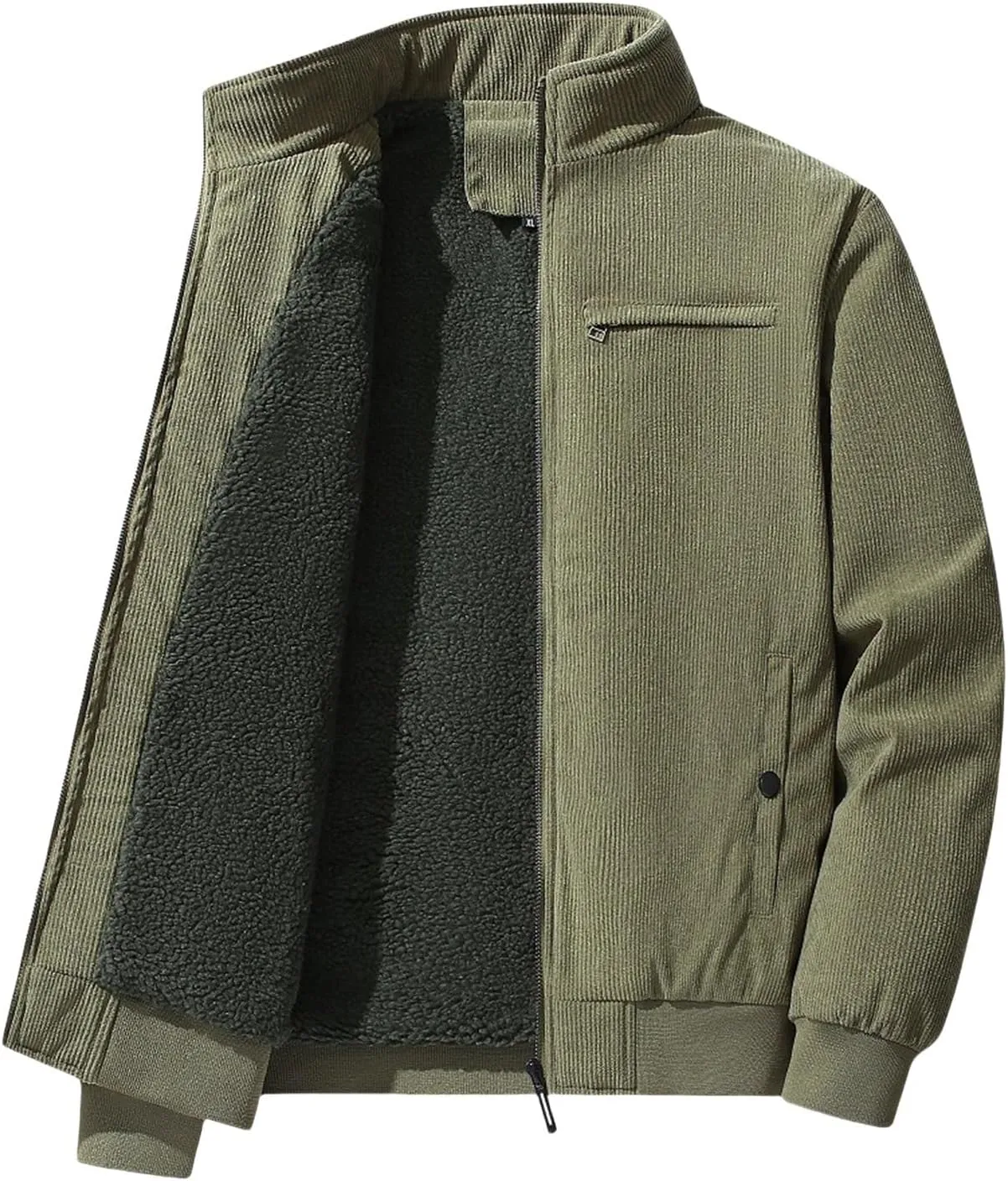 Men's Fleece Heated Jacket Thermal Sherpa Lined Padded Winter Coat Button Lapel Long Sleeve Thicken Warm Outerwear