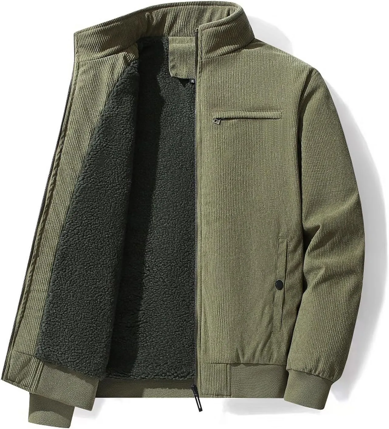Men's Fleece Heated Jacket Thermal Sherpa Lined Padded Winter Coat Button Lapel Long Sleeve Thicken Warm Outerwear