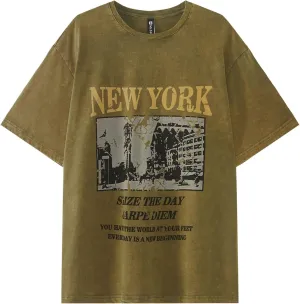 Men’s Graphic T Shirts Vintage Baggy Tees Heavy Cotton Acid Wash Tshirt Letter Print Summer Casual Tee Top