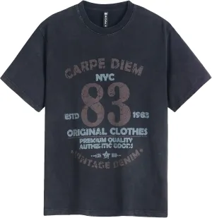 Mens Graphic T Shirts Vintage Baggy Tees Heavy Cotton Acid Wash Tshirt Letter Print Summer Casual Tee Top