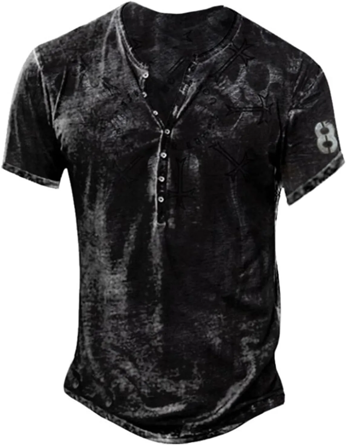 Mens Henley Shirts Retro Short Sleeve Tee V Neck Shirts Casual Button Down Washed T-Shirts for Men S~2XL