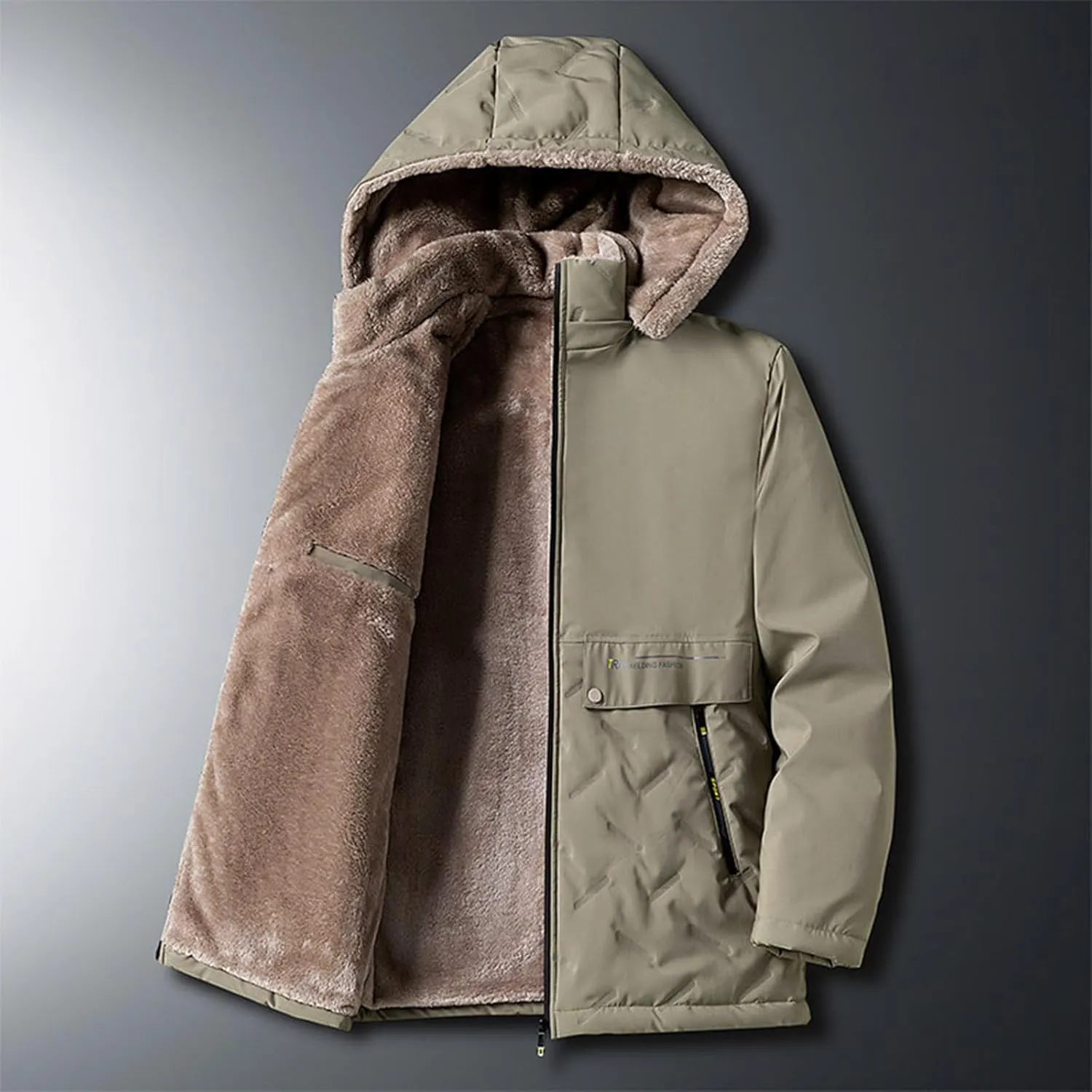 Men's Hooded Puffer Jacket Winter Warm Fleece Lined Padded Jacket Casual Full Zip Down Jackets Coats with Removable Hood