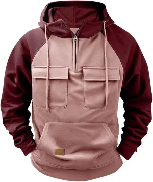 Mens Hoodie,Fall Winter Quarter Zip Pullover Hoodie Tactical Sweatshirt Cargo Pullover Workout Hoodies with Pockets