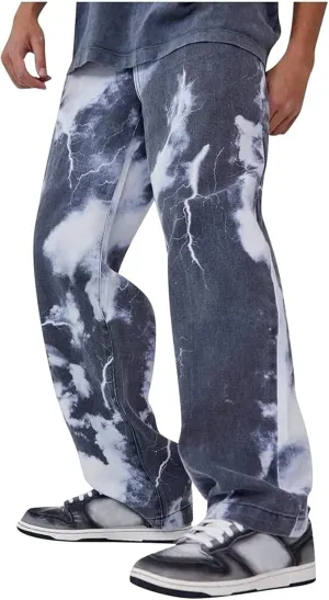 Men's Jeans Men's Regular Fit Straight Leg Jean Men's Tie Dye Jeans Men'sWide Leg Pants Baggy Jeans