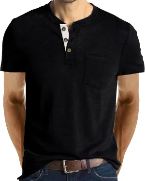 Men's Lightweight 3 Button Summer T-Shirts Short Sleeve Solid Worktout Tops Shirts Stylish Casual Sport Tee Shirts