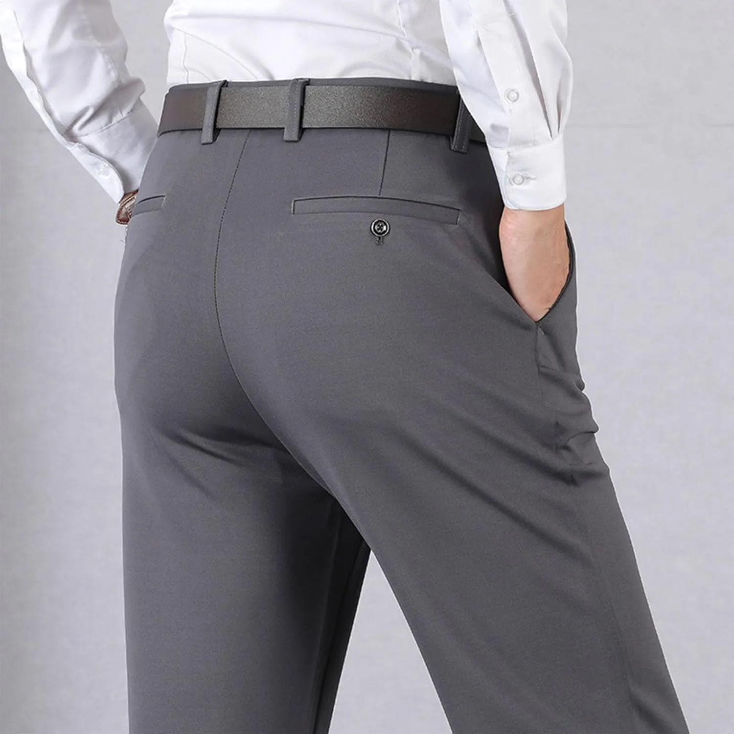 Men's Lightweight Dress Pants Flat Front Slim Fit Business Work Pant Casual Straight Leg Suit Trousers with Pockets