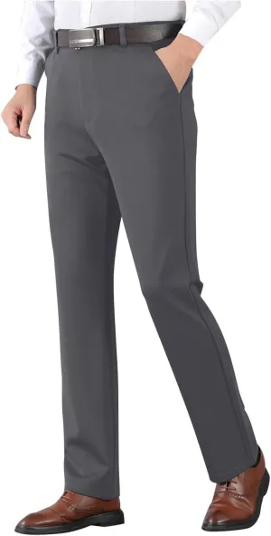 Men's Lightweight Dress Pants Flat Front Slim Fit Business Work Pant Casual Straight Leg Suit Trousers with Pockets
