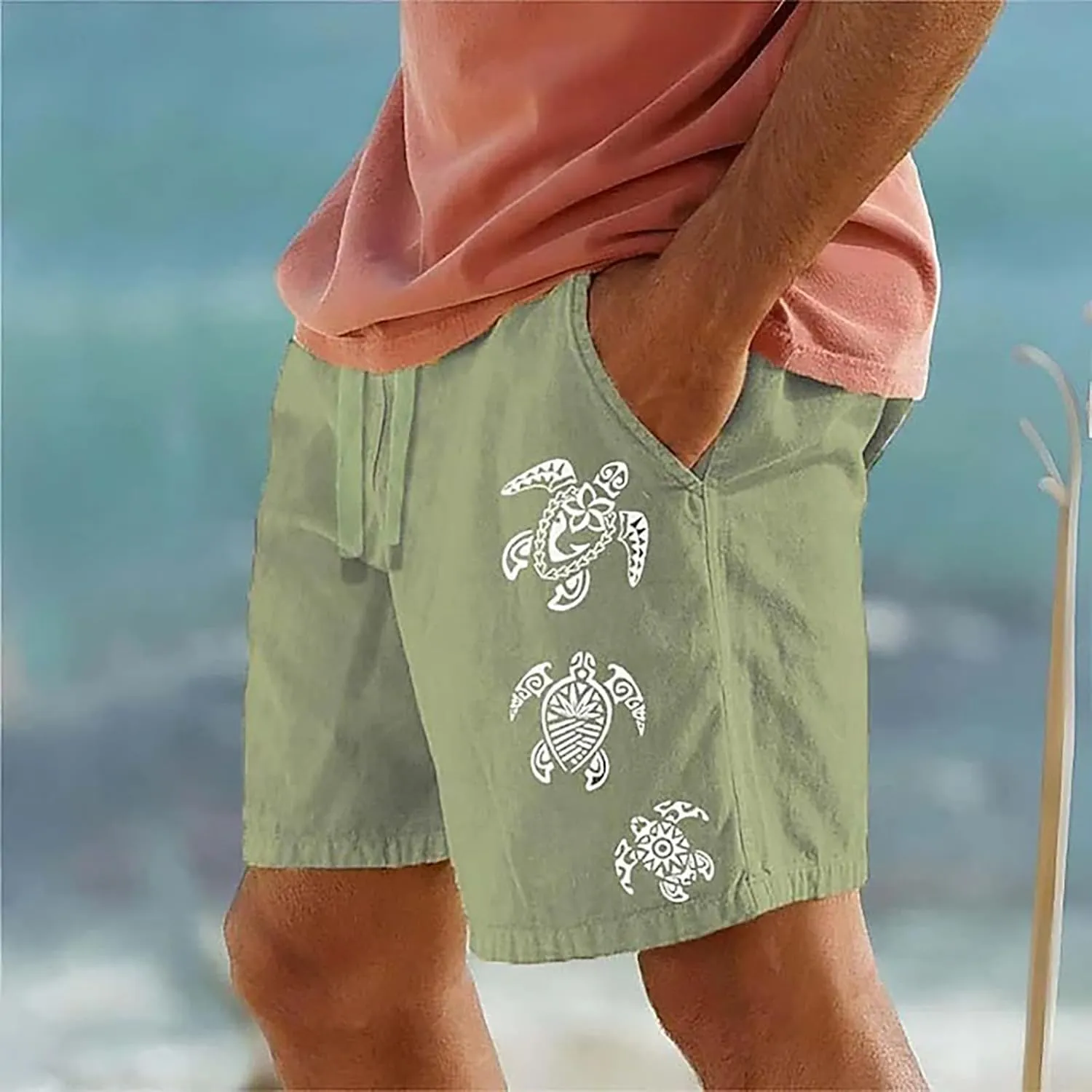 Mens Lightweight Expandable Waisted Drawstring Casual Pants Cute Shorts Summer Combat Tactical Active Beach Vacation Bermuda
