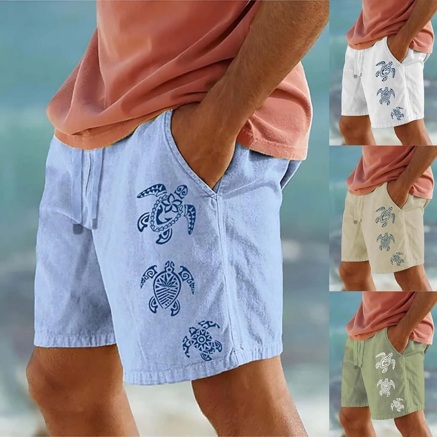 Mens Lightweight Expandable Waisted Drawstring Casual Pants Cute Shorts Summer Combat Tactical Active Beach Vacation Bermuda
