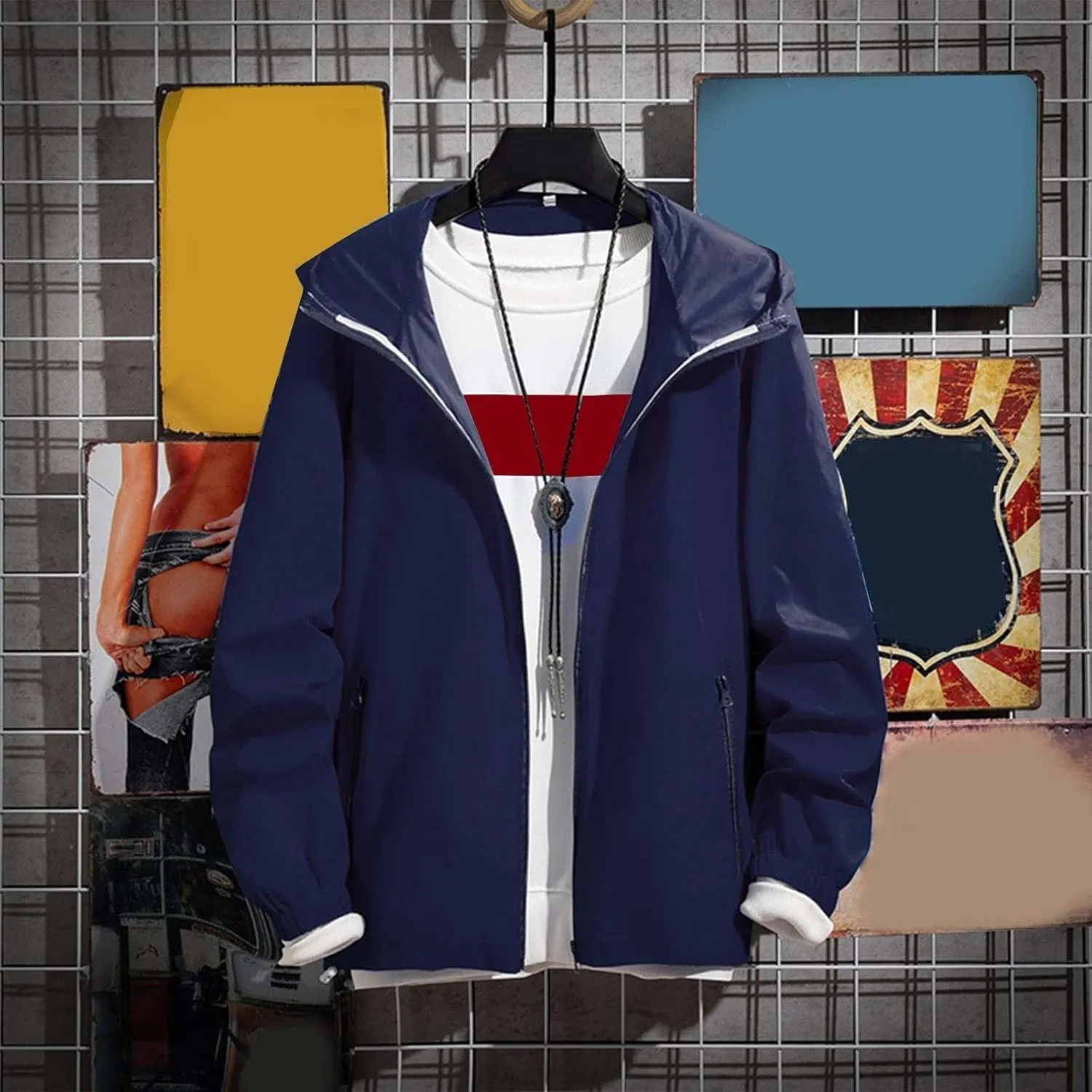 Mens Lightweight Zipper Jackets Outdoor Fishing Full Zip Long Sleeve Hoodie Breathable Casual Jackets Zipper Pockets