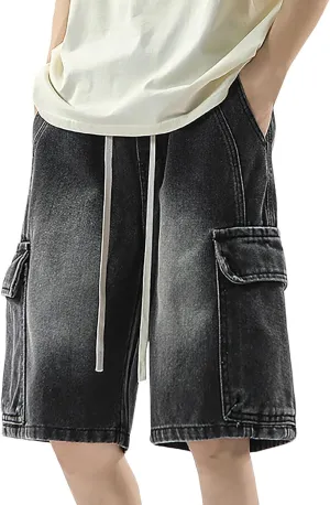 Mens Loose Hip Hop Cropped Jean Shorts Work Denim Shorts with Pockets Summer Casual 2025 Trendy Streetwear