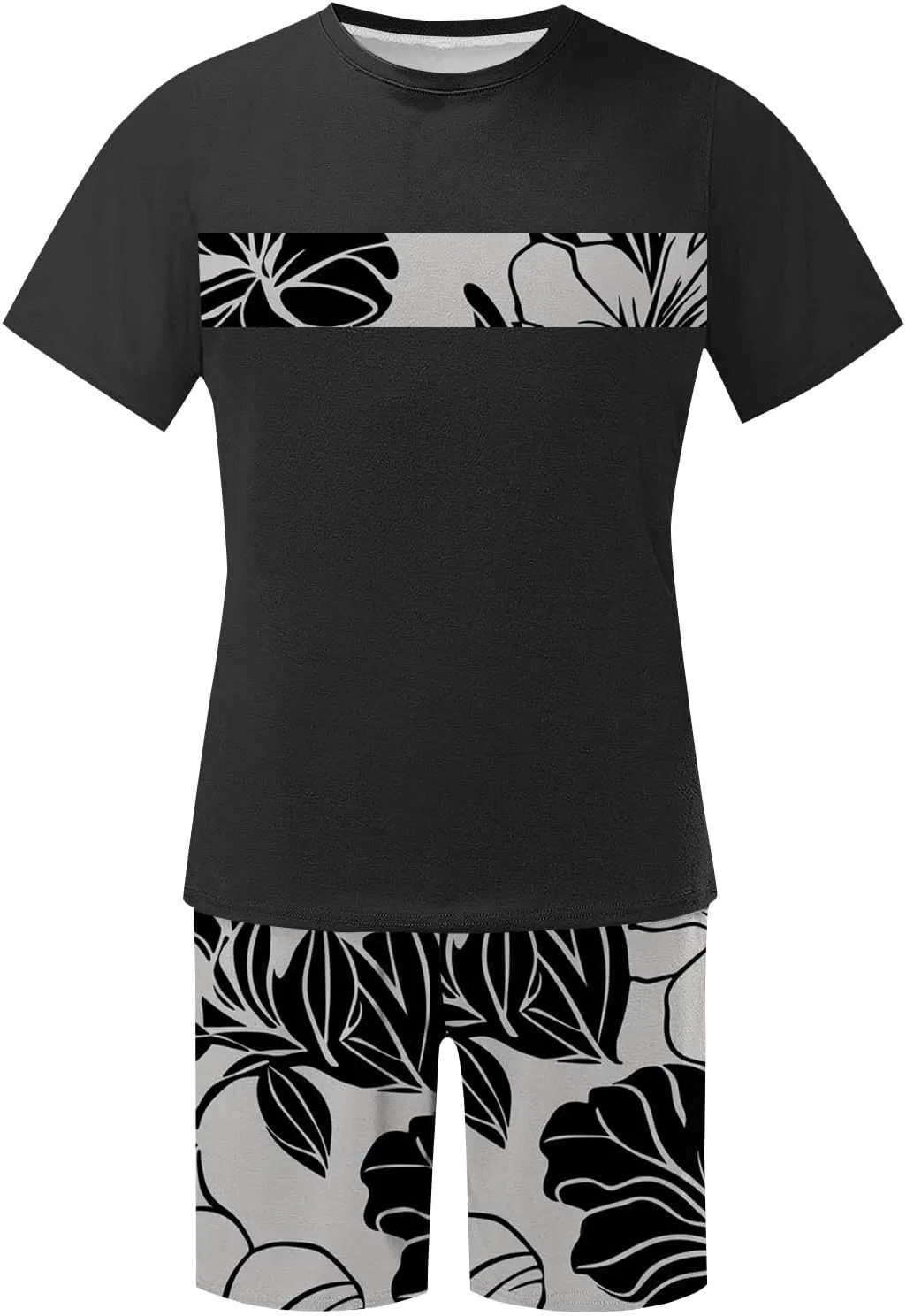 Mens Lounge 2 Piece Outfit Summer Hawaiian Beach Set Short Sleeve Crewneck T-Shirts and Shorts Vintage Print Sets