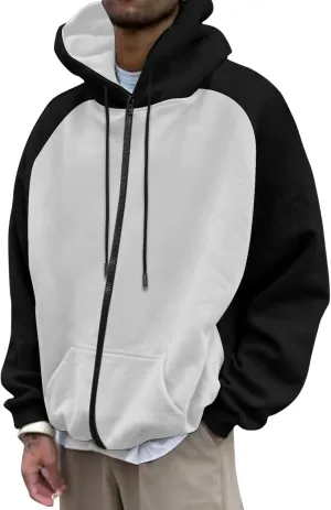 Men's Novelty Color Block Pullover Hoodie Casual Hooded Sweatshirts Full Zip Jacket with Kangaroo Pocket for Men
